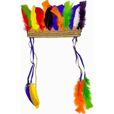 My Best Store Rengarenk Tüylerle Işlenmiş Lastikli Kızılderili Başlığı