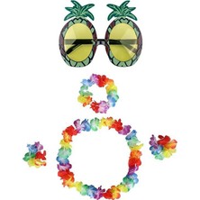 My Best Store Renkli Ananas Gözlük, Taç, Kolye ve Bileklik Seti