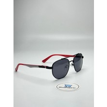 Ferori Siyah Güneş Gözlüğü Geometrik Siyah Çerçeve Kırmızı Detaylı 51 Ekartman