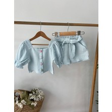 Butik Kız Çocuk %100 Pamuklu Müslin Şortlu Takım 2'li Alt - Üst Takım