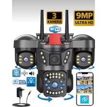 OEM OKM-5011 9mp Ultra Hd 3 Kameralı Akıllı Güvenlik Kamerası-Wi-Fi,hareketli Ptz,insan Takibi*panelsiz*