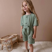 Butik Kız Çocuk %100 Pamuklu Düğme Aksesuarlı 2'li Şortlu Takım