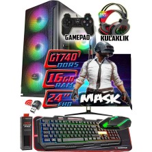 WarboX MASK 24" Monitör i3 9100 16gb DDR4 Ram 256gb Ssd 250gb Hdd GT740-4gb DDR5 E.kartı Gaming Takım Bilgisayar