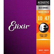 Elixir 11002 Nanoweb 80/20 Bronze Akustik Gitar Teli (10-47)