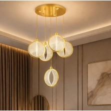 Yeni Model 5 Sarkıt Lüx LED Avize Gold Renk 3 Işık Seçebeği