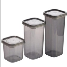 My Best Store 3 Adet 3 Boy Plastik Kavanoz Saklama Kabı Kapaklı Kare Model
