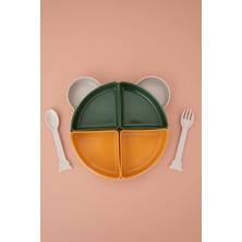 My Best Store Tabldot Mama Tabağı Çıkarılabilir Kaseli -Tepsili 4 Bölmeli Çatal Kaşıklı Ayıcık Beslenm