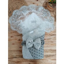 Beruflic Yenidoğan Ultralüks Piramit Desenli Güpürlü Bebek Battaniyesi Kundak Gümüş