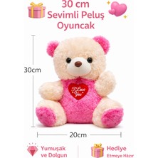 Belirtilmemiş 30 cm Pembe Kalpli Peluş Ayı – I Love You Sevimli Oyuncak 💗