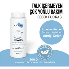 Clooe Organik Sertifikalı Talk İçermeyen Ter ve Nem Emici Prebiyotik Etkili Bitkisel Bebek Pudrası 200 Gr