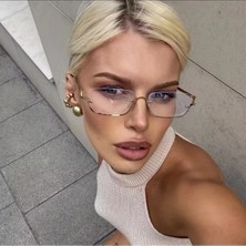 Rımless | Gold Yarım Çerçeveli Dikdörtgen Gözlük Şeffaf Gri Soft Degrade Camlı Modern Lüks Tasarım
