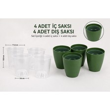 Hüskon Ticaret 4’lü Yeşil Dekoratif Saksı Seti – 4 Adet Iç Saksı + 4 Adet Dış Saksı
