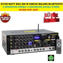 Ucuzcu Market 2X100 Watt Max 400 W Usb/uk Balans Bt 4 Mik. Girişli 4 Hoparlör Çıkışlı Streo Trafosuz Mıxer Küp Anfi