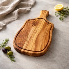Egedeneve Zeytin Doğal  Formlu Saplı Oluklu Steak Tahtası ( Zeus)