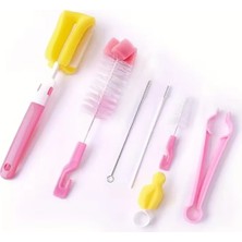 Bak Gel Al 7 Parça Biberon Temizleme Fırça Seti Bebek Biberon ve Emzik Temizlik Aparatları (Pembe)