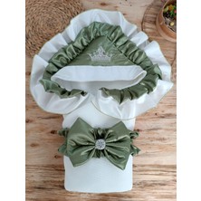 Beruflic Yenidoğan Mehtap Lüks Kelebek Taç Nakışlı Bebek Battaniyesi Kundak Yeşil