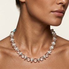 THEIA GemWorks Alma - Kristal Kuvars, Turkuaz ve Barok Inci Taşlı El Yapımı Kolye