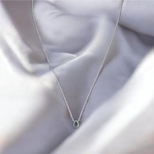 Umut Silver Yeşil Renk Damla Taş Detaylı 925 Ayar Gümüş Kadın Kolye