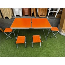 Yusa Stores Katlanabilir Alüminyum Kamp Masası Seti 4 Tabureli Piknik Masası Çanta Tipi Krem 120X60 cm