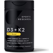 Sports Research D3 + K2 Plant-Based 250MCG (10.000 Iu) D3 - 100MCG K2 - 60 Veggie Softgels