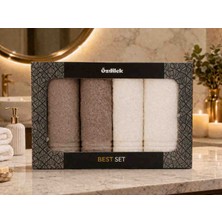 Özdilek Allure Best Set 4’lü Havlu Seti | %100 Pamuk, Ultra Yumuşak & Yüksek Emicilik | Şık Kutulu Lüks Hediye Seti (Bej-Krem)