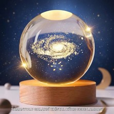 My Best Store 3D Lazer Işlemeli Galaksi Küre USB LED Ahşap Standlı Oda Gece Lambası
