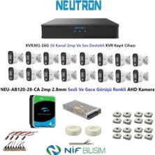 Neutron 2mp 16 Kameralı Gece Renkli Sesli Dış Ortam Ahd Full Kamera Seti 4 Tb Disk NEU-AB120-28-CA