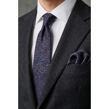 Milleniva Damla Desen Kahverengi Mavi Kravat & Mendil