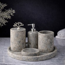 Akm Dekor Silver Traverten 5'li Mermer Banyo Seti