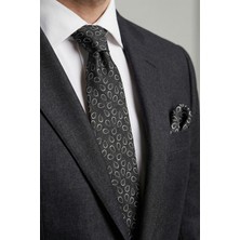 Milleniva Damla Desen Siyah Gümüş Kravat & Mendil