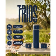 Vacuum Bottle Paslanmaz Çelik Termos 3 Bardaklı 500 ml Kutulu Sızdırmaz Set