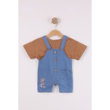 Joy Kids Erkek Bebek Klimalı T-Shirt 2'li Tulum (Penye Kot) (6-12AY)