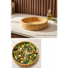 Belya Home Çizgili Bambu Bowl ve Sunum Tepsisi Seti - 21 cm x 5 cm | Meyvelik, Ekmeklik, Meze Sunumu