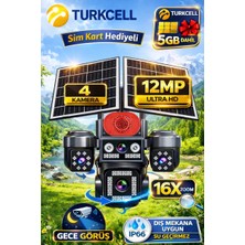 ONQAM ON-SG4474 12MP 4 Lens 4G Çift Solar Panel HiEasy AOV (Sürekli Kayıt) Gece Görüş Çift Yönlü Ses Turkcell Sim Kart