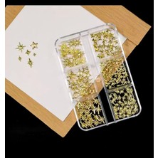 Aba Nails Yıldız ve Kuzey Yıldızı Dizayn 6 Grit Metal Tırnak Süsleme Charm Gold Nail Art Charm Taşları WN-528
