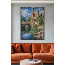Artan Gallery Italyan Kadife Saray ve Göl Manzarası Duvar Tablosu | Yağlı Boya Görünümlü | Ahşap Çerçeveli