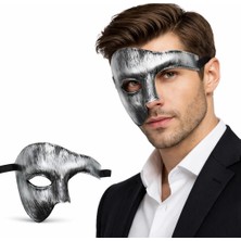 My Best Store Antik Eskitme Gümüş Erkek Yarım Maske - Phantom &amp; Balo Maskesi