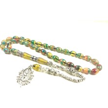 İskeçe Tesbih 925 Ayar Gümüş Nakkaş Ip Yolu Eski̇tme Multi̇ Color Sıkma Kehri̇bar