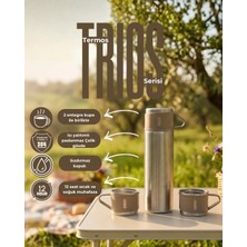 Vacuum Bottle Paslanmaz Çelik Termos 3 Bardaklı 500 ml Kutulu Sızdırmaz Set
