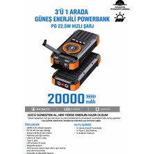 Azurtech 20000 Mah Güneş Enerjili Powerbank 3’ü 1 Arada Pd 22.5W Hızlı Şarj – Kablosuz Şarj, LED Fener, Manyetik, Type-C