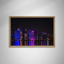 Gece Işıklarında Modern Gücün Silüeti-Çerçeveli Tablo(Natural Meşe)