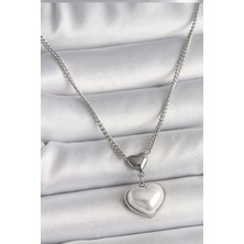 316L Çelik Gümüş Renk Zincir 3D Kalp Model Kadın Kolye - Lisinya
