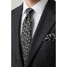 Milleniva Retro Şal Desen Siyah Beyaz Kravat & Mendil