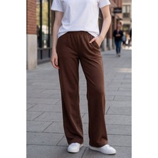 Evavi Kadın Şardonsuz Kahverengi Bol Paça Eşofman Altı