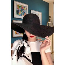 Zurafa Shop Lüks Tasarım Büyük Siperli Siyah Hasır Şapka - Uv Korumalı Şık Yazlık Şapka