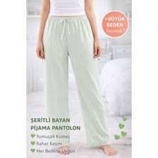 Çizgili Pastel Yeşil Kadın Pijama Altı M