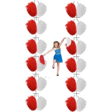 Zurafa Shop 24 Adet (12 Çift) Kırmızı Beyaz Gösteri Ponponu - 23 Nisan 19 Mayıs 29 Ekim Okul Gösteri Seti