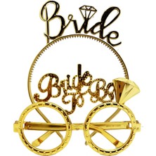 My Best Store Bride Yazılı Taç ve Bride To Be Yazılı Gözlük Seti Altın Renk
