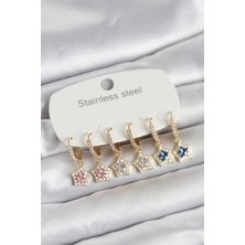 Clariss 316L Çelik Zirkon Taşlı Yıldız Form 6'lı Set Kadın Küpe