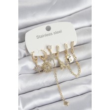 Clariss 316L Çelik Gold Renk 6'lı Set Charmlı Kadın Küpe